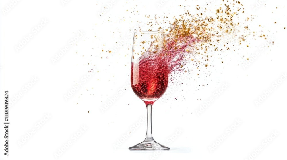 Elegant splash of sparkling red wine in a flute glass, with golden highlights and vibrant clarity, isolated on white Elegant splash of sparkling red wine in a flute glass, with golden highlights and vibrant clarity, isolated on white