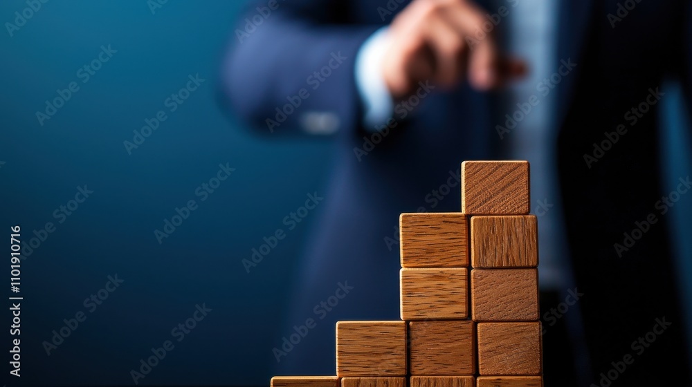 business strategy growth scalability Concept. A businessman adjusts stacked wooden blocks, symbolizing growth, strategy, and planning in a professional setting. business strategy growth scalability Concept. A businessman adjusts stacked wooden blocks, symbolizing growth, strategy, and planning in a professional setting.