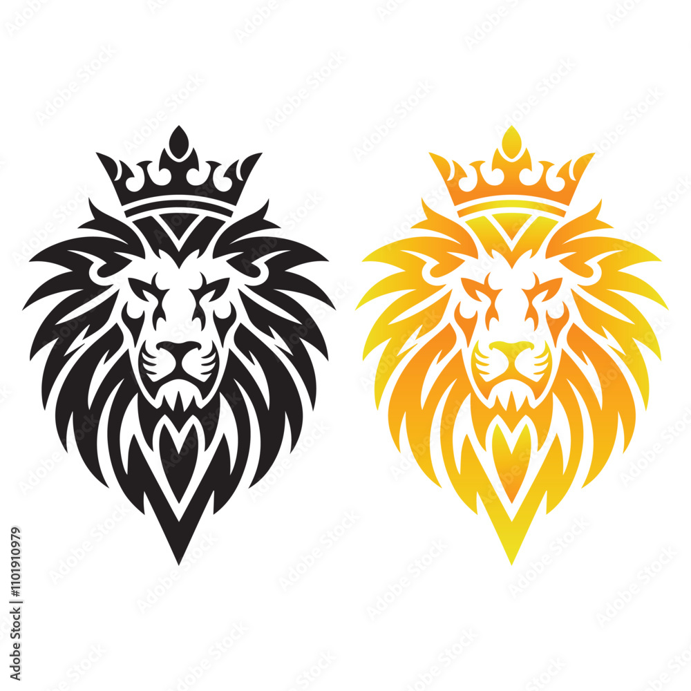 Obraz premium Lion king head vector art, tribal lion head tattoo design vector logo design icon