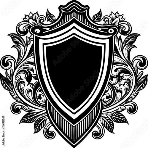 Heraldic shield with royal floral ornament. Vintage crest sign or coat of arms