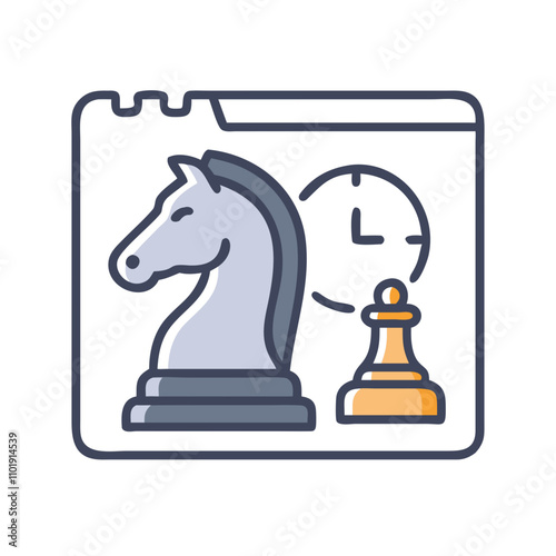 Chess game icon with pieces and timer