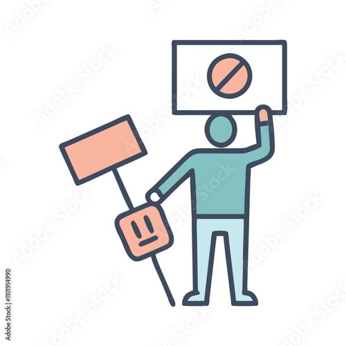 Protester holding sign icon for activism