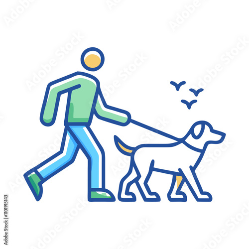 Person birdwatching while walking dog icon