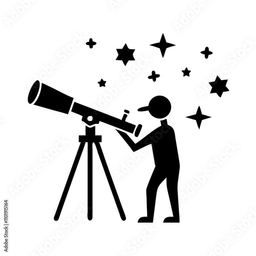 Astronomer using telescope icon