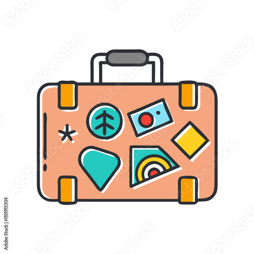 Travel suitcase with stickers icon