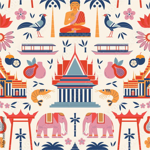 Travel Thailand and Bangkok Seamless Pattern