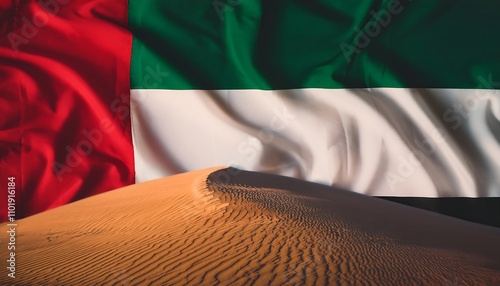 UAE National day, National Day of United Arab Emirates. National Day Concept Design, flag of united Arab emirates in desert background, wave flag of UAE, flag day
 photo