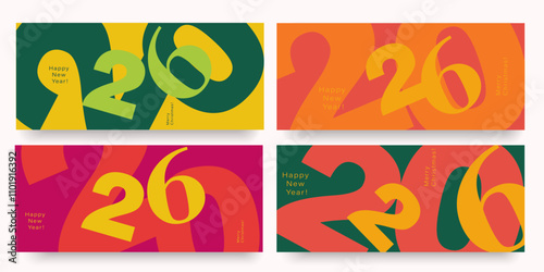 2026 Happy New Year and Merry Christmas. Set Creative Geometric Numbers 2026. Abstract Typography Background for Advertising, Web, Social Media, Banners, Covers, Poster, Card. Vector Illustration.