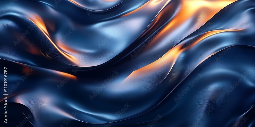 Fototapeta premium Abstract blue and orange wavy metallic texture.