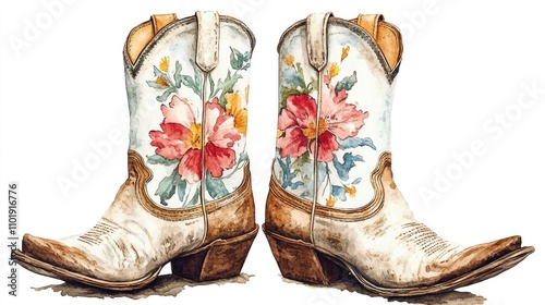 A pair of cowboy boots with vibrant flowers painted on them
