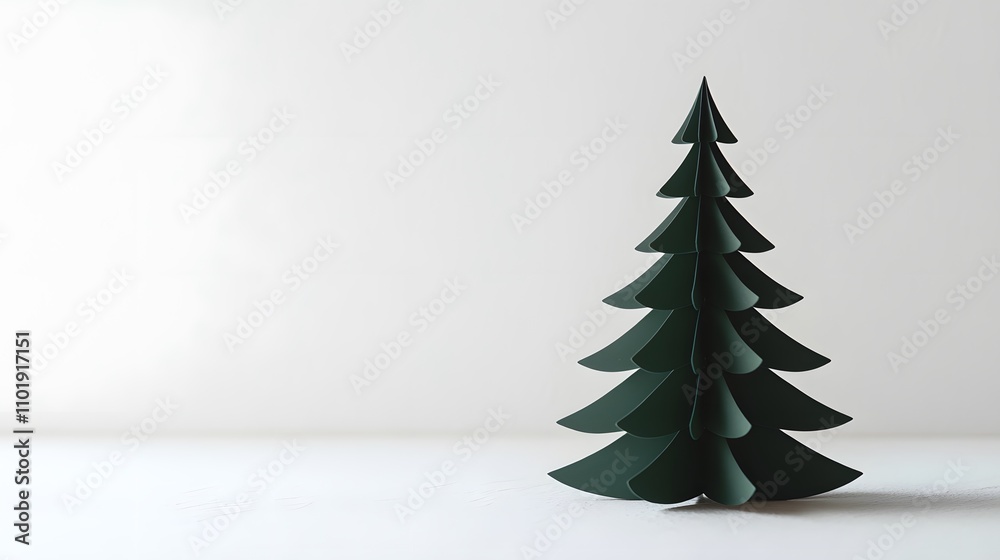 Fototapeta premium Elegant Dark Green Paper Christmas Tree, minimalist design, festive holiday decor. Perfect for a simple yet stylish celebration!