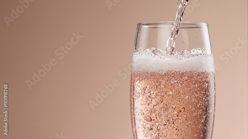 Glass of sparkling ros champagne with shimmering bubbles elegant and celebratory photo