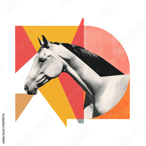 horse, animal, graphic, design, abstract, geometric, modern, art, collage, illustration, head, portrait, equine, mammal, creature, artistic, contemporary, visual, style, composition, shape, form, colo