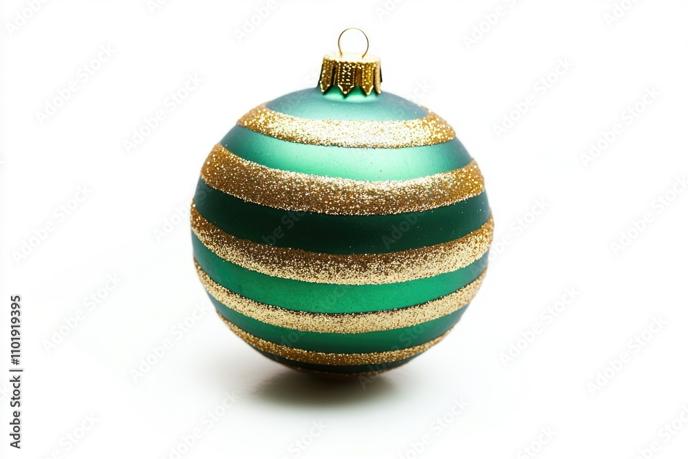 A green and gold Christmas ornament against a white background, perfect for holiday decorations or gift wrapping A green and gold Christmas ornament against a white background, perfect for holiday decorations or gift wrapping