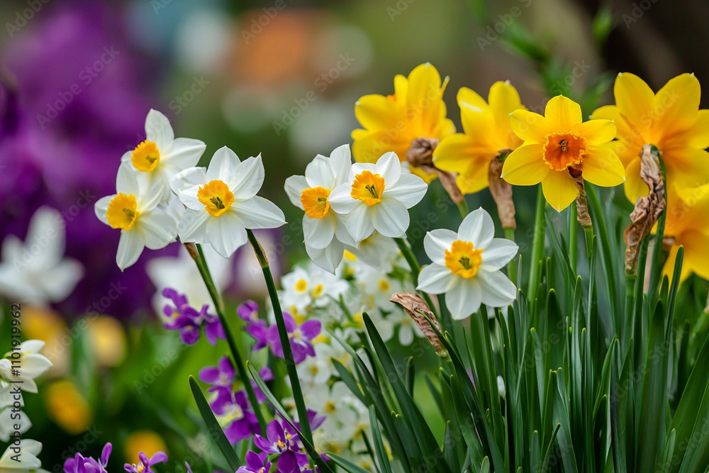 Colorful spring flowers bloom in a vibrant garden setting Colorful spring flowers bloom in a vibrant garden setting