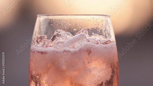 Elegant glass of ros wine in soft evening light photo