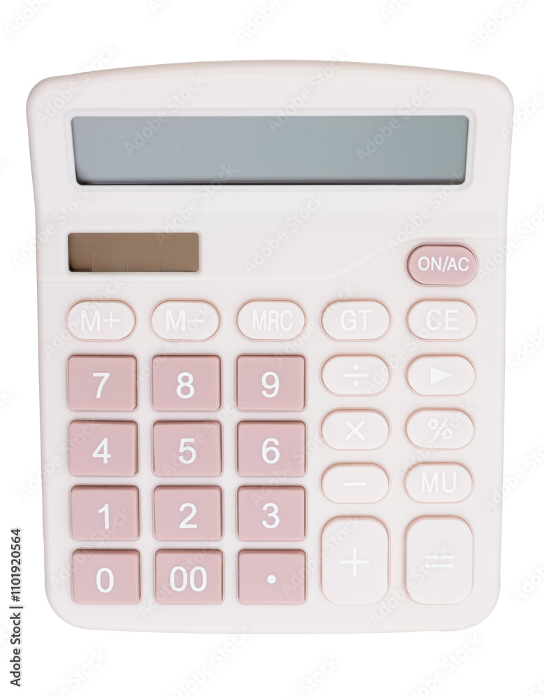 A pink calculator isolated on white with clipping path