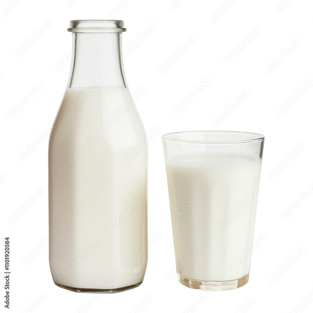 bottle and glass of milk isolated on transparent background cutout bottle and glass of milk isolated on transparent background cutout