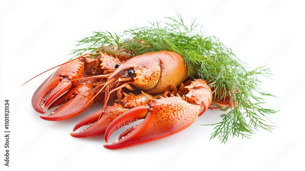 Boiled crayfish with dill isolated on white background Boiled crayfish with dill isolated on white background