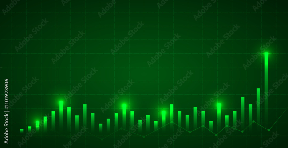 Fototapeta premium Green Stock Market Trading Background. Wallpaper. Finance Banner. Graph. Vector Illustration