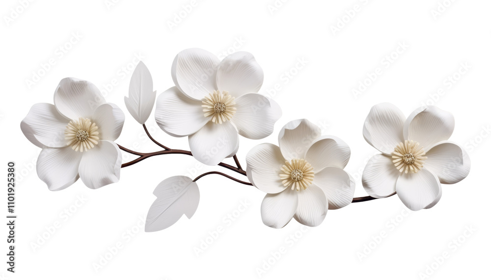 white flowers branch stalk isolated on transparent background cutout