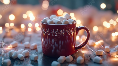 Cozy Christmas Mug of Hot Cocoa Topped with Marshmallows