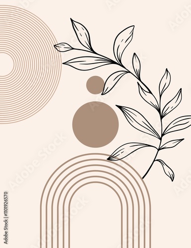 Modern minimalist wall art, geometric arch patterns, abstract artwork is perfect for boho-style home decor, living room 