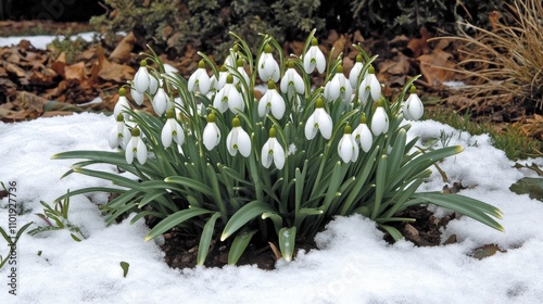 Galanthus Nivalis Snowdrop: Majestic White Blooms Covered in Snow