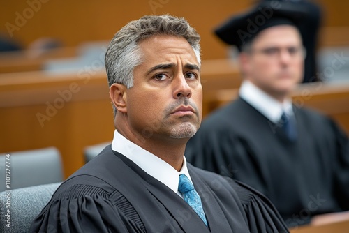 A criminal attorney questioning a witness on the stand, with the judge observing attentively