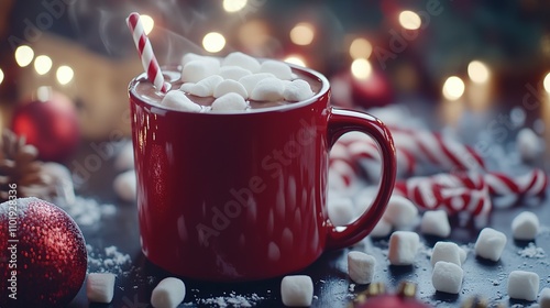 Festive Hot Chocolate with Marshmallows and Candy Canes