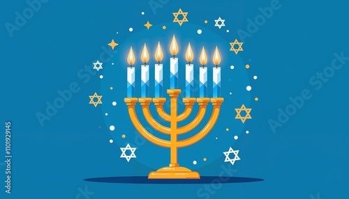 Retro vintage candle holders, chandelier and candelabrums with burning flames and decorative yellow bronze and silver. Household and church item cartoon, blue background