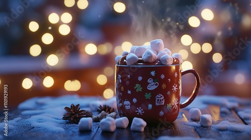 Festive Hot Chocolate with Marshmallows in a Cozy Winter Setting