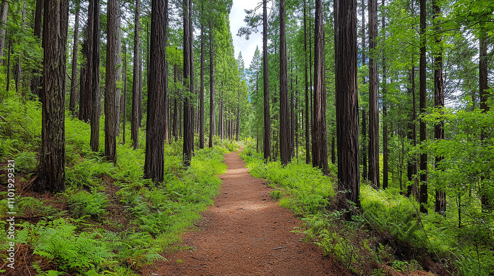 Landscape background serene forest path surrounded by towering trees and lush greenery invites exploration and tranquility. soft light filters through leaves, creating peaceful atmosphere Landscape background serene forest path surrounded by towering trees and lush greenery invites exploration and tranquility. soft light filters through leaves, creating peaceful atmosphere