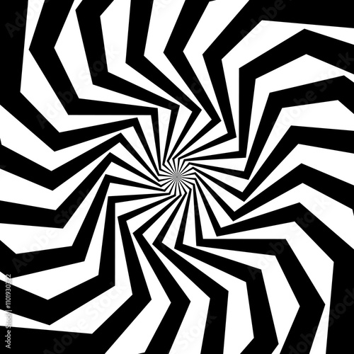 Psychedelic hypnosis swirls of hypnotic spiral pattern in geometric vortex, vector background. Hypnotic tunnel illusion effect with spiral twirls or black geometric line waves in psychedelic pattern