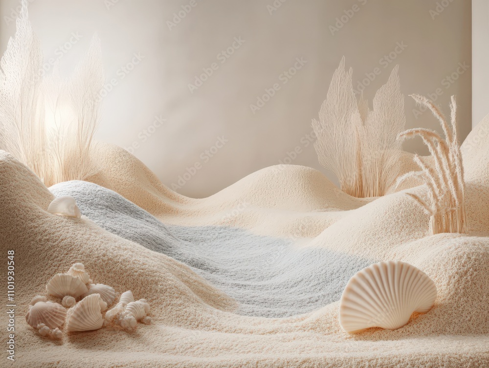 Felt Style Calm Coastal Scene with Dunes, Stitched Seashells, and Flowing Ocean Waves
Felt Style Calm Coastal Scene with Dunes, Stitched Seashells, and Flowing Ocean Waves