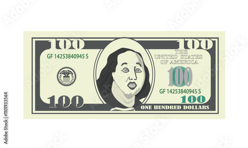 Surprised face on the bill. a hundred dollars on a white background. vector image of the bill