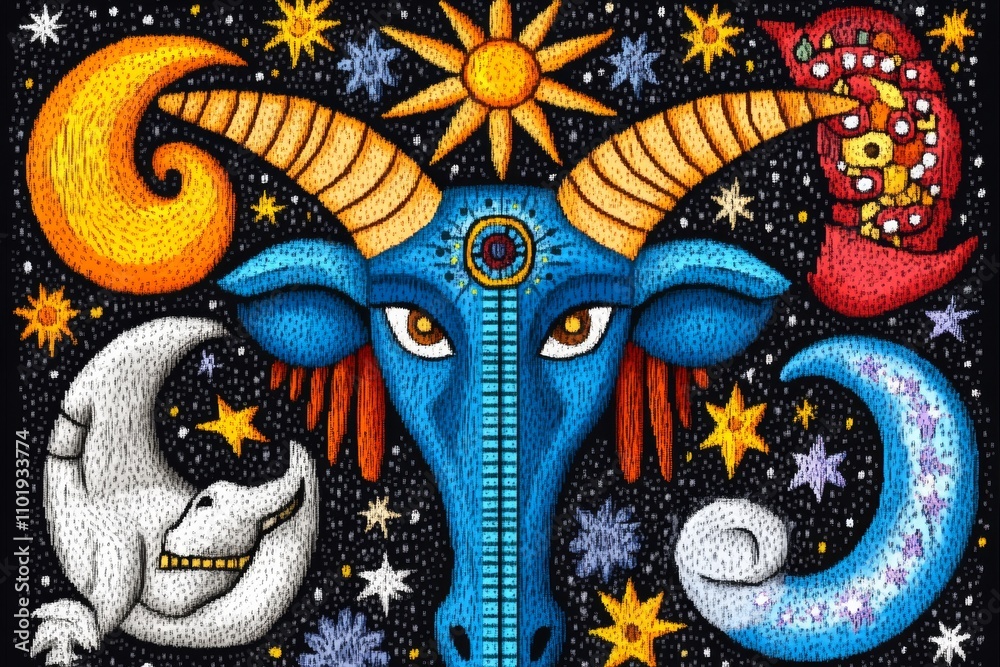 Obraz premium A pixel art depiction of an astrology chart, with vibrant zodiac symbols and twinkling stars in a retro gaming aesthetic
