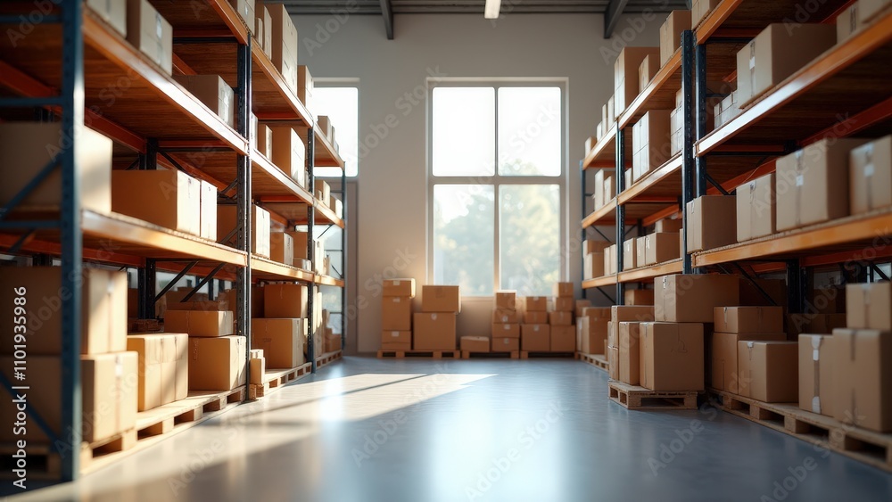Stacked cardboard boxes in a modern and realistic warehouse mockup Stacked cardboard boxes in a modern and realistic warehouse mockup