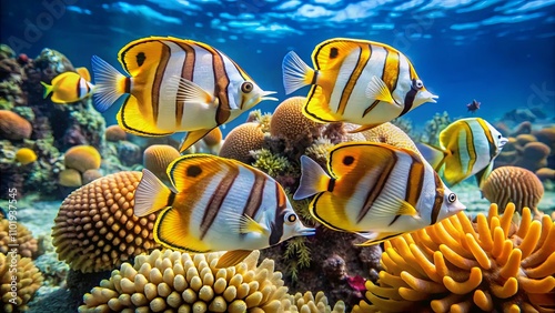 Vibrant Coral Reef with Colorful Fish Underwater Scene photo