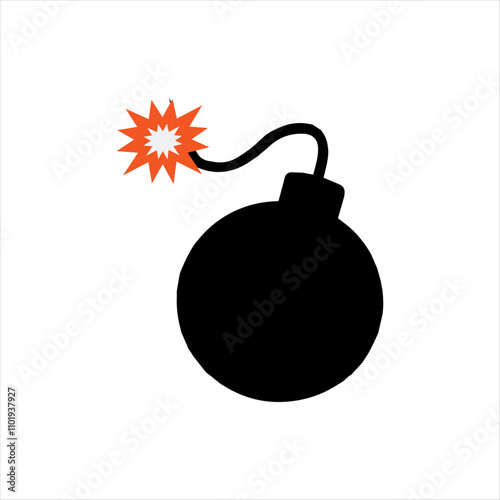 bomb with a burning fuse flat vector, Cartoon bomb with burning fuse, Bomb icon. A bomb with a burning wick