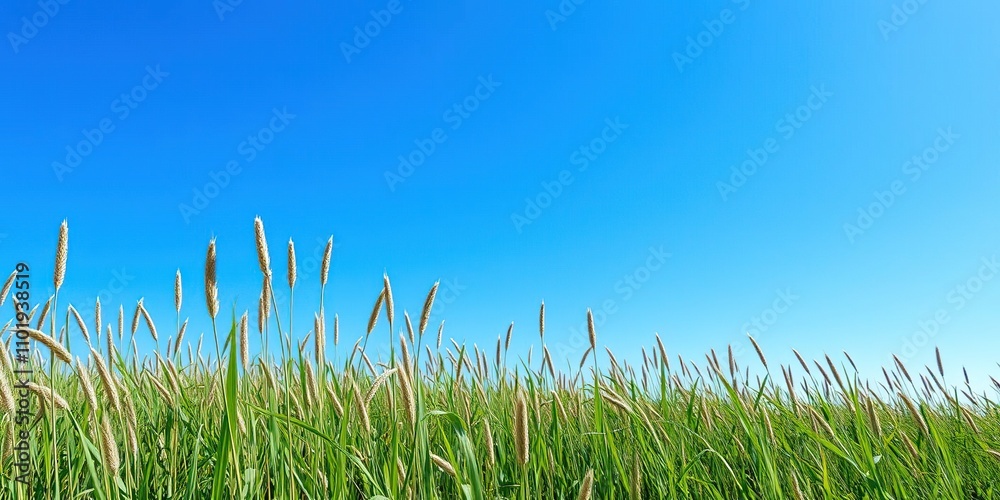 A vast expanse of tall grass stretches towards the horizon against a brilliant blue sky with not a cloud in sight, grass, natural beauty A vast expanse of tall grass stretches towards the horizon against a brilliant blue sky with not a cloud in sight, grass, natural beauty