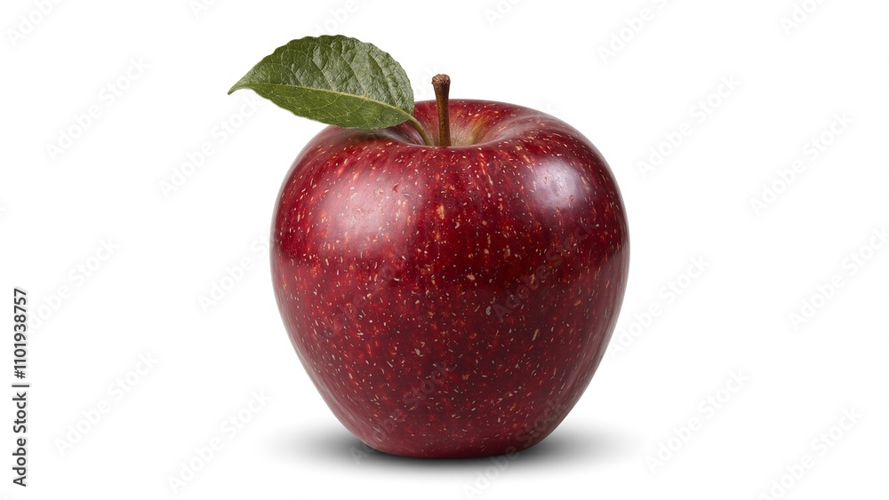 Fresh red apple with glossy skin and a leaf Fresh red apple with glossy skin and a leaf