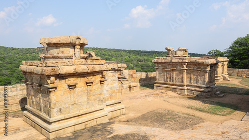 India, Tamil Nadu, Narthamalai, Ancient Cave Temple, Vijayalaya Choleshwaram Temple, 9th Century Pallava Dynasty Temple. Dedicated to Lord Shiva. photo