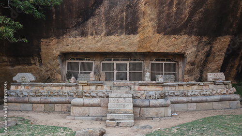 India, Tamil Nadu, Narthamalai, Ancient Cave Temple, Vijayalaya Choleshwaram Temple, 9th Century Pallava Dynasty Temple. photo