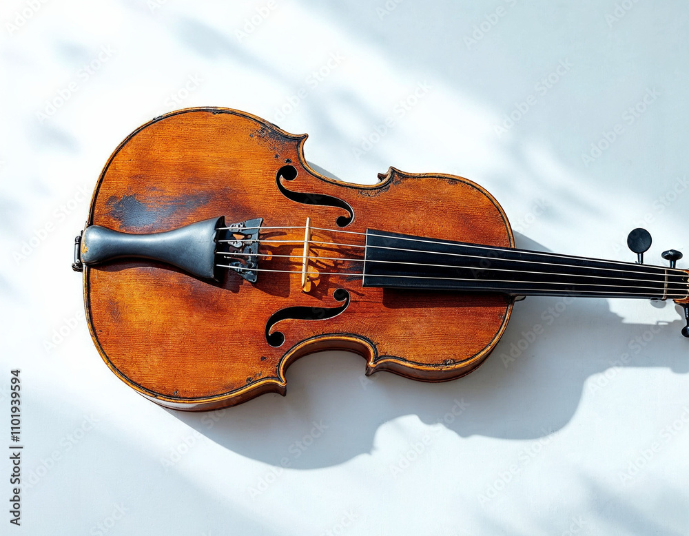 Fototapeta premium violin and bow isolated on white background 