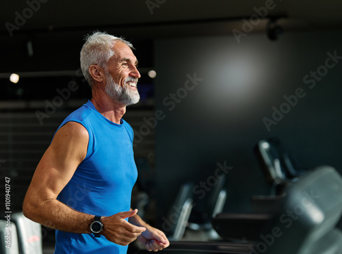gym sport fitness exercising training mature man running cardio treadmill healthy active  adult mid aged middle age equipment athletic run coach fit endurance