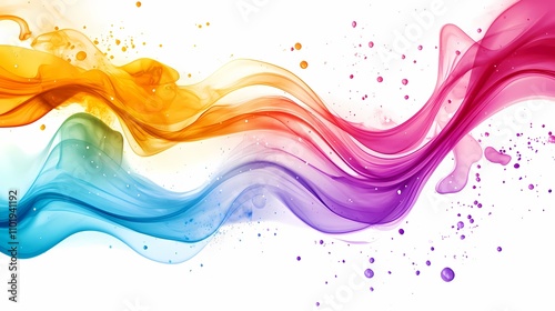 Abstract Painting With Flowing, Wavy Lines In Shades Of Blue, Purple, Red, Orange, And Yellow