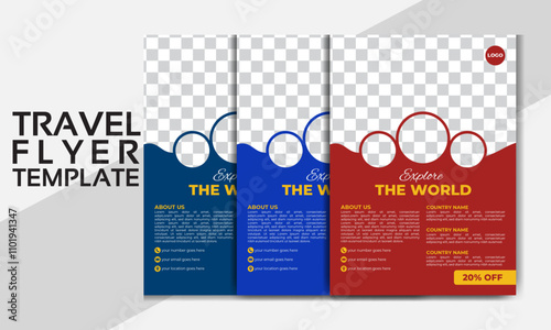 Travel flyer template layout design, Business flyer design, brochure design, Travel poster design, Travel flyer design with multiple color variations. 