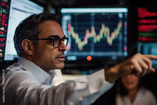 Wallpaper Mural Analyst Pointing at Stock Charts) Torontodigital.ca