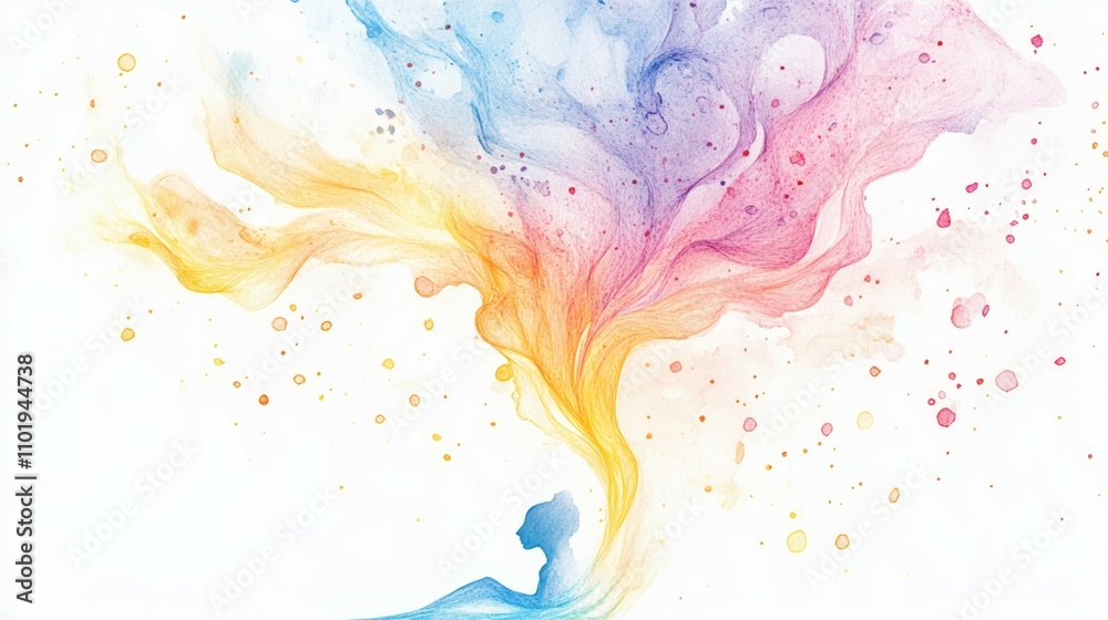 Obraz premium A minimalistic watercolor drawing in pastel colors, an illustration of the Flow of energy, which is a powerful source of inspiration and creativity
